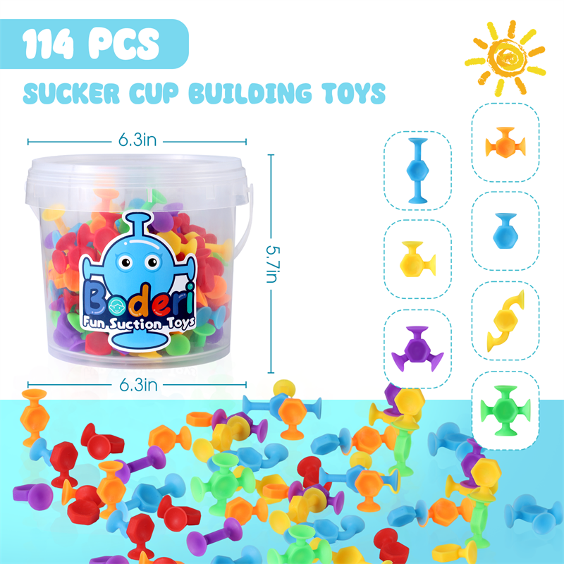 Toys For Kids Ages 4-8 Boys  114 PCS Suction Toys Sensory Boys Girls Stress Release Toys Bath Toys Travel Toys Suction Cup Toys Silicone