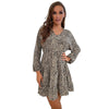 Women's Elegant Fashion Long Sleeve Leopard Print V-neck Dress