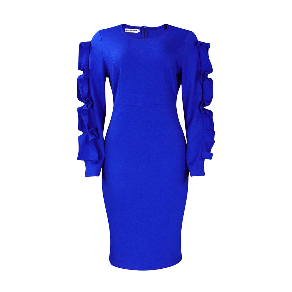 Fashion Temperament Ol Elegant Dress Plus Size Long Sleeve Dress